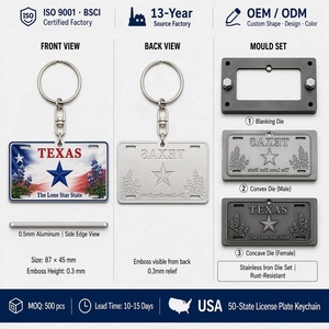 Porte-clés personnalisé en forme de <span class=keywords><strong>plaque</strong></span> d'<span class=keywords><strong>immatriculation</strong></span> du <span class=keywords><strong>Texas</strong></span>, mini <span class=keywords><strong>plaque</strong></span> de voiture, porte-clés 3D en aluminium gaufré, certifié SGS, vente en gros - Product Image 1