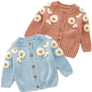 秋季女婴刺绣开衫外套服装冬季保暖女婴长袖花针织外套儿童女童外套