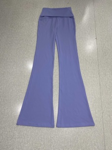 通気性のある柔らかい女性のツーピース衣装、リブスリーブトップと伸縮性のあるウエストロングパンツ家庭用ラウンド快適 - Product Image 3