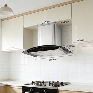 Filtre en aluminium à prix bon marché OEM/ODM grand arc d'aspiration forme courbe moteur en cuivre cheminée de cuisine <span class=keywords><strong>hotte</strong></span> de cuisinière - Product Image 1