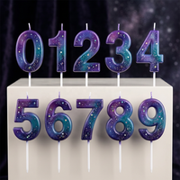 Bougies numérotées dégradées Galaxie Merri Wish 0-9, décorations de gâteau numériques scintillantes ciel étoilé pour fête d'anniversaire, Pâques, vente en gros