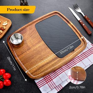 Plato <span class=keywords><strong>de</strong></span> Servir Ecológico <span class=keywords><strong>de</strong></span> Madera <span class=keywords><strong>de</strong></span> Acacia con Tazón <span class=keywords><strong>para</strong></span> Salsas Grabado e Inserto <span class=keywords><strong>de</strong></span> <span class=keywords><strong>Pizarra</strong></span> Extraíble <span class=keywords><strong>para</strong></span> Servir Carne, Salchichas, Queso y Filetes - Product Image 3