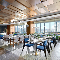 Ensemble de mobilier de banquet pour restaurant thaïlandais JEILI, table carrée en marbre, piédestal doré, chaise multicolore pour hôtel, buffet