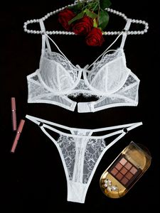 New Women's Underwear Lace Embroidery <b>Sexy</b> Perspective Ribbon Adjustable <b>Set</b> Two Piece Women's Bra <b>Set</b> - Product Image 2