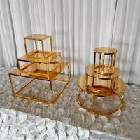 Support à gâteau rond en fer doré à 3 niveaux, présentoir à desserts, piédestal, centre de table pour mariage et Quinceañera, décoration de table, rehausseur de gâteau