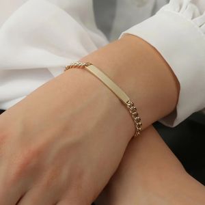 Xinfly 18k Pure Gold <b>Solid</b> Engraved Bar Cuban Link Chain Nameplate <b>Bracelet</b> - Product Image 3