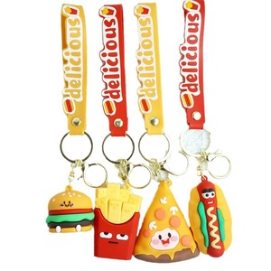 Cute Popular Cartoon Rubber Keychain Hamburger Pizza Fries Sausage Pendant Accessory Non Toxic Zinc Alloy Charm Silk Screen - Product Image 5
