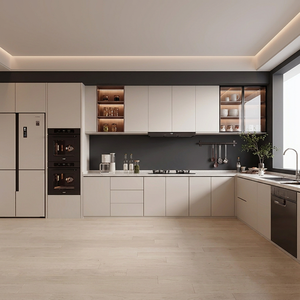 Mobili da <span class=keywords><strong>Cucina</strong></span> Modulari Stile Mid-Century in Legno Massello Noce Caldo con Chiusura Ammortizzata Senza Telaio <span class=keywords><strong>Dimensioni</strong></span> Personalizzabili - Product Image 1