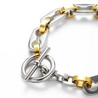 YF6706 Nuevo Brazalete de Cadena Gruesa con Cierre OT de Dos Tonos Chapado en Oro de 18K de Acero Inoxidable, Resistente al Agua para Uso Diario