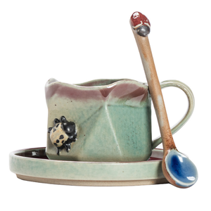 Taza de café con leche retro única con efecto de transmutación, taza de espresso 3D con diseño de mariquita, juego de taza de té con cuchara y platillo de mariquita caprichosa para regalo. - Product Image 6