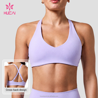 Soutien-gorge de sport pour femme OEM HUCAI, personnalisé avec logo, haute performance, doux et élastique, col en V, bretelles réglables, dos croisé