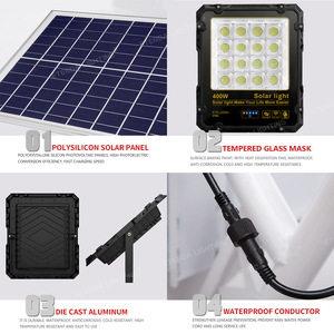 Проектор водонепроницаемый Ip65 интегрированный наружный 100 Вт-400 Вт Солнечные прожекторы с дистанционным управлением светодиодные Солнечные прожекторы - Product Image 5