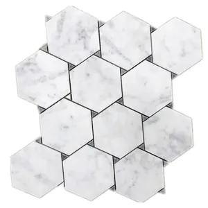 Most Popular Hexagon Carrara Natural Marble Stone Mosaic Tiles Swimming Pool Pattern