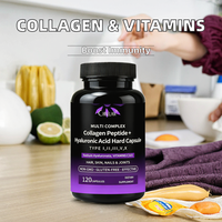 Capsules de complexe multi-collagène types I, II, III, V avec acide hyaluronique, vitamines C et E, complément alimentaire pour les cheveux, la peau, les ongles et les articulations