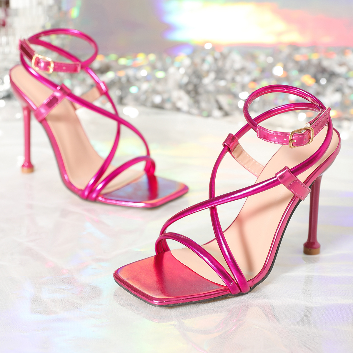 Shop Our New Designer Women's Pink Ankle Wrap Sandal Heels