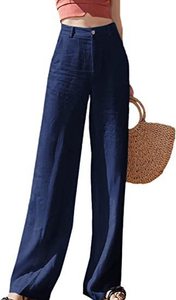 <span class=keywords><strong>Pantalon</strong></span> décontracté pour femme, coupe large, en <span class=keywords><strong>lin</strong></span>, taille haute, <span class=keywords><strong>effet</strong></span> amincissant, jambe droite verticale - Product Image 4