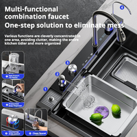 Évier de cuisine multifonction cascade Yudorn en acier inoxydable 304, cuve unique avec lave-tasses, robinet et égouttoir, design moderne, surface NANO