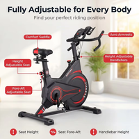 Vélo de spinning cardio avec transmission par courroie magnétique, volant d'inertie de 13 kg, guidon multi-grip et selle ultra-souple, capacité 150 kg