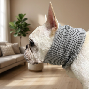 Collier pour animaux de compagnie en laine tricotée douce, gris côtelé, design simple, utilisable toute l'année - Product Image 1