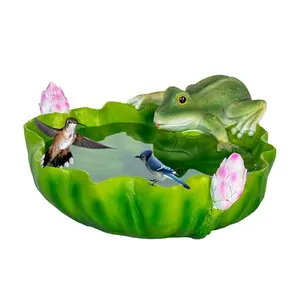 Katak burung mandi Resin mangkuk mandi burung taman Birdbath dengan katak patung daun mandi burung