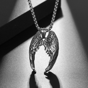 Pendentif ailes d'ange en acier inoxydable, breloque à thème pour hommes, collier Hip Hop Rock SP938 - Product Image 1