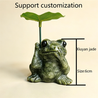 Figurine de grenouille polie sculptée à la main en jade Xiuyan avec feuille de lotus verte, idéale pour la décoration de table à la maison – Approvisionnement direct usine