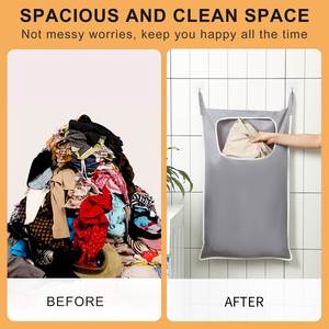 Cesto de Ropa Sucia Colgante para Baño, Bolsa de Lavandería para Colgar Detrás de la Puerta con 2 Ganchos - Product Image 6