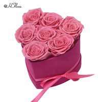 Buket bunga mawar yang diawetkan, kotak hadiah Halloween Hari Valentine pernikahan, buket bunga abadi mewah bentuk hati
