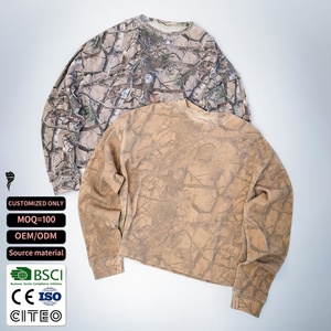 Camiseta Térmica de Manga Larga con Estampado Completo Personalizado al por Mayor, Estilo Waffle Camo, Streetwear, con Efecto Desgastado - Product Image 1