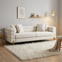 Großhandel Modernes Wohnzimmer Hotel Weißes Bouclé Dreisitzer Chesterfield-Sofa Nicht-Aufblasbar Edelstahl-Beine Schaumstoff