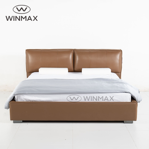 Modern Light Luxury Brown Leather Upholstered Comfortable <strong>Bed</strong> King Size Queen Size Wooden <strong>Pine</strong> Iron <strong>Frame</strong> for Bedroom - Product Image 2