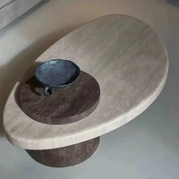 Table d'appoint de salon de style moderne, ensemble de tables basses en marbre naturel, base ovale en bois de luxe