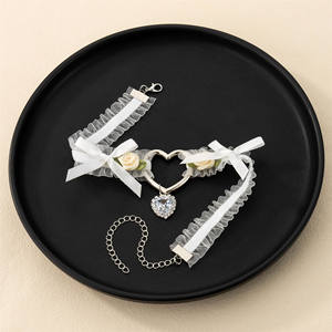 הסיטונאי נשים הלוליטה חתול ראש choker תחרה שרשרת תכשיטים bowknot רנסטון לב מטודנט צ 'וקר שרשרת צווארון - Product Image 1