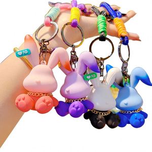 Wholesale Cartoon 3D PVC Rabbit Keychain Changing Color Couple Rabbit Doll Key Chain Car <b>Keyring</b> Small Gift Resin Bunny Keychain - Product Image 1