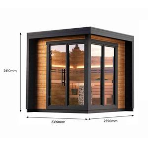 Nueva Sauna Exterior Cuadrada de Madera Maciza de Abeto Canadiense para 4 Personas, Ventanas Grandes de Vidrio, Bancos Dobles, Estufa Harvia, Entrega Rápida - Product Image 3