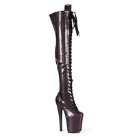 Bottes de danse montantes personnalisées en cristal violet, automne/hiver, talon aiguille, plateforme, fermeture éclair, à lacets, pour club