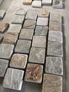 Shuihui ngoài trời rivan Oyster Vàng quartzit Cobble Cube Stack giảm tự nhiên chia bề mặt pavers lát đá lưới đá cuội - Product Image 5