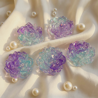 Qijun Ungu Mint Hijau Es Transparan Kunang-kunang Bercahaya Bunga Artistik Tanaman Peony DIY Buatan Tangan Gantungan Kunci Kulkas Resin