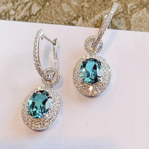 Boucles d'oreilles pendantes micro-pavées en saphir bleu simulé pour femme, bijoux élégants de style princesse - Product Image 3