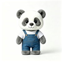 Peluche Panda Gris Adorable avec Salopette en Jean et Chemise Rayée, Doux Jouet en Peluche Kawaii, Jouet Confortable, Peluche Panda Personnalisée