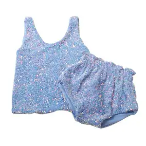 Wholesale summer fashion Sparkly children's tank top Pants set girls' clothing Casual sequin girls' clothing set