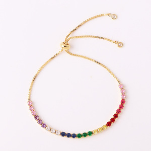 Brazalete de Moda con Piedras de Arcoíris, Chapado en Oro, con Circonitas, Ajustable, para Mujer, Regalo de Moda - Product Image 3