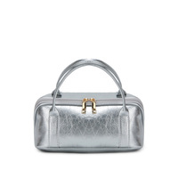 Pochette de voyage mini de luxe en argent métallisé texturé craquelé pour cosmétiques, sac de rangement de maquillage portable, logo personnalisé, vente en gros