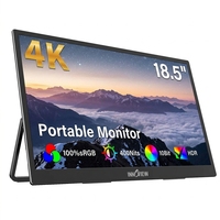 Moniteur portable 18,5 pouces 4K UHD avec support inclinable à 180 degrés, écran IPS mat HDR 100% SRGB, USB C pour poste de travail de bureau