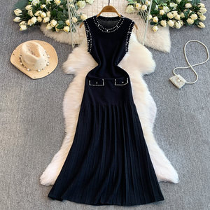 <span class=keywords><strong>Robe</strong></span> midi élégante sans manches pour femmes, automne-<span class=keywords><strong>hiver</strong></span>, drapée, plissée, en tricot - Product Image 3