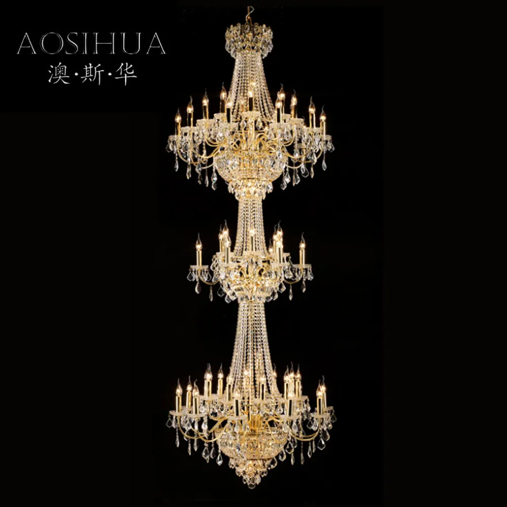 Vente en Gros de Nouvelles Lampes Suspendues Personnalisées Lustre en Cristal de Luxe Empire en Or Européen pour Hôtel de Salle de Mariage