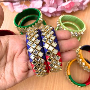 Brazaletes Kundan de seda multicolor de calidad superior roscados Tilak y patrón floral brazaletes de hilo de seda Kundan para niñas - Product Image 3