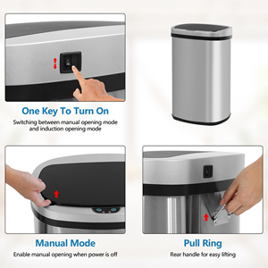 High Quality 13-Gallon Stainless Steel Automatic <b>Sensor</b> Trash Can Lid 50L Modern Kitchen <b>Bin</b> 12L Smart Dustbin for Office - Product Image 5