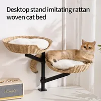 Lit pour chat élégant en bois massif, hamac pour chat réglable en hauteur, élégant avec bol en bois, durable