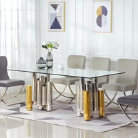 Ensemble de table à manger en verre design de luxe moderne mobilier de salle à manger table à manger or argent table à manger et 6 chaises